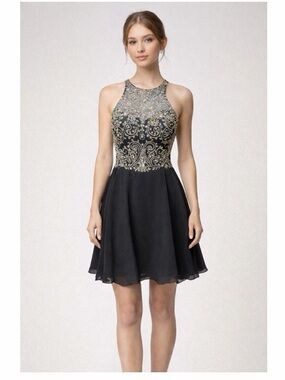 Elizabeth K GLS Collective Vintage A-line Chiffon Beaded Cocktail Dress NWT